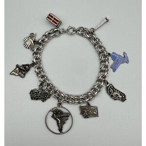 Vintage Sterling Silver Charm Bracelet States Operator Service Award Estate Find